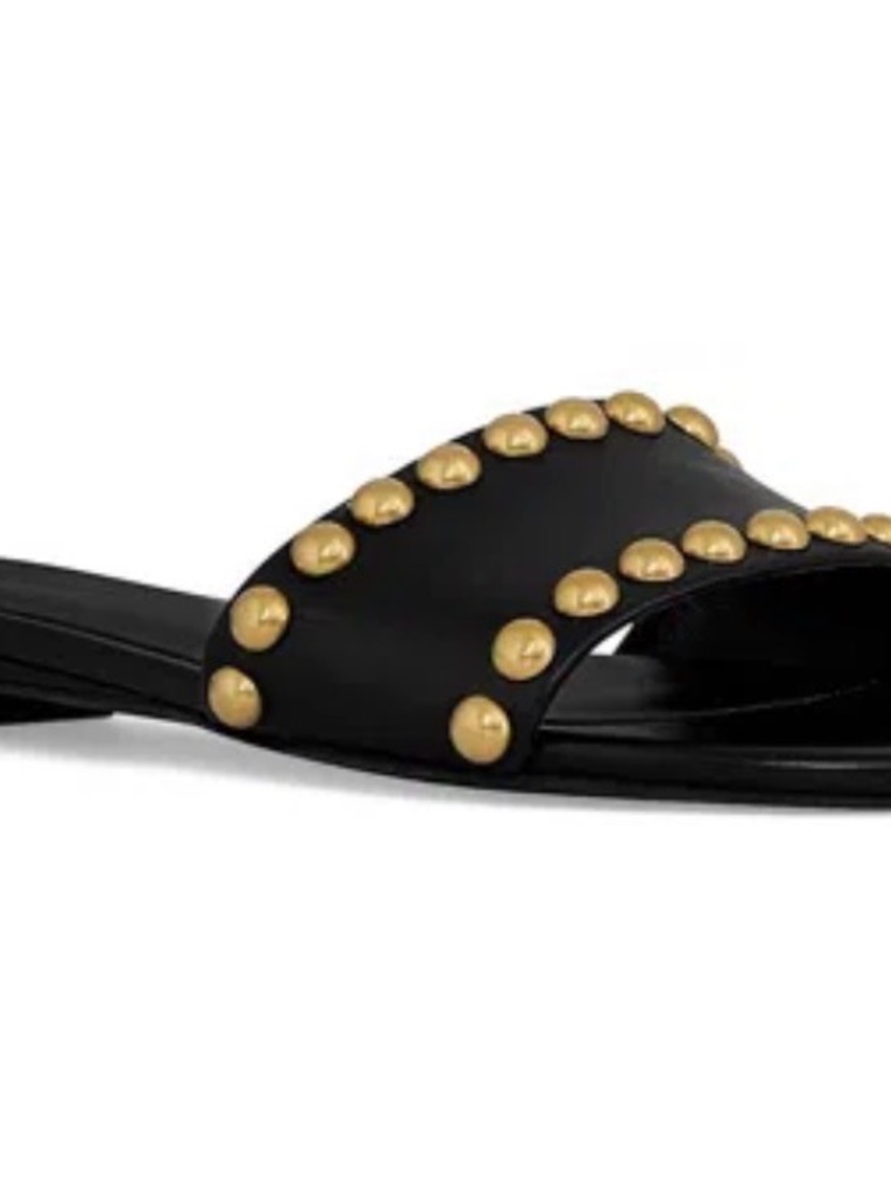 Black Slide Sandals with Gold Studs - Women
